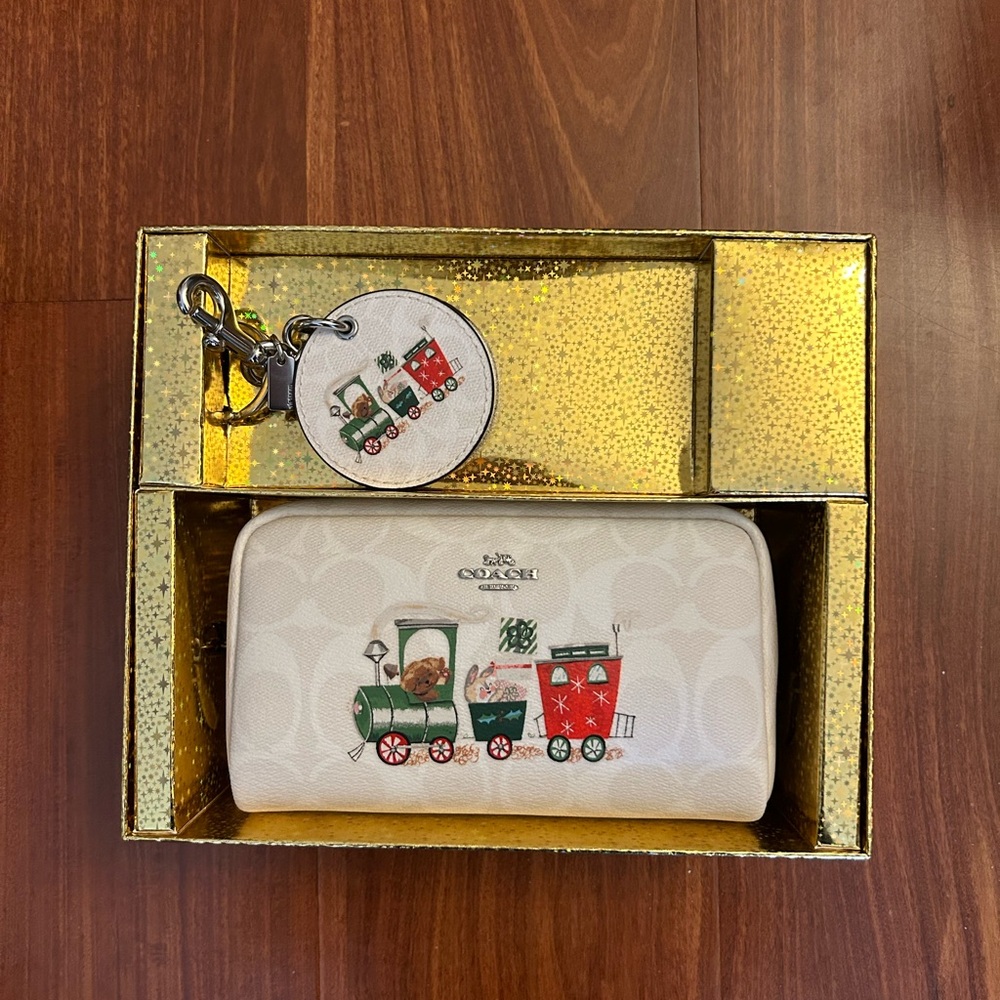 Final Price- Coach Holiday Boxed Train Cosmetic Bag and Keychain Mirror Set